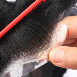 Protesi Capelli in poliuretano con capelli indiani, base da 0,08 - 0,10 con capello annodato e front a V-Loop