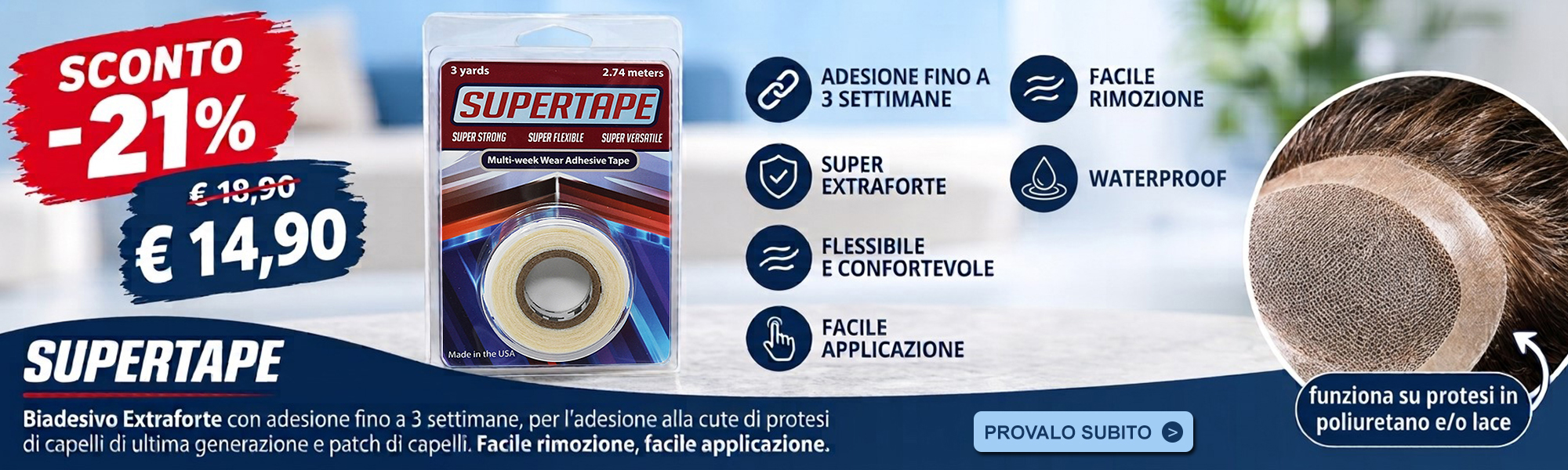 Offerta biadesivo EXTRAFORTE SUPERTAPE per PATCH di CAPELLI